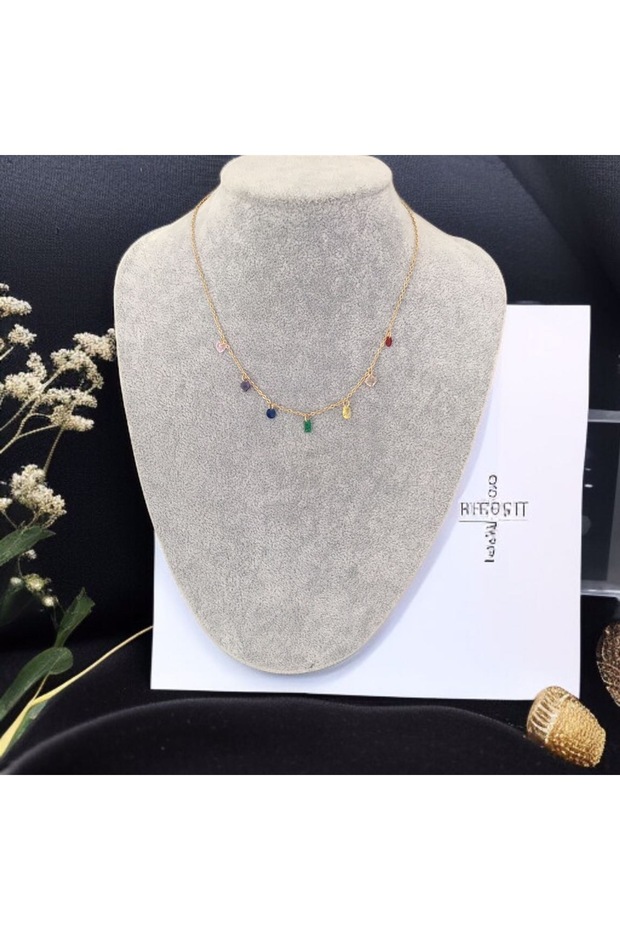 Çelik zirkon taşlı kolye - 4