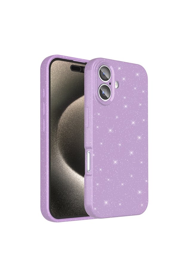 Apple iPhone 16 Plus Compatible Camera Protected Glossy and Silvery Shiny Fashion Hard Silicone Case