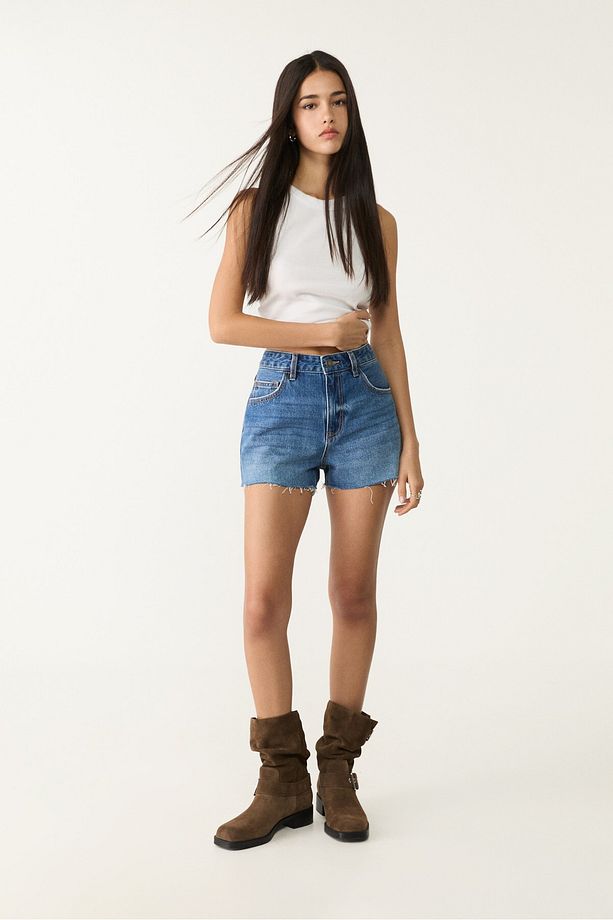 Düşük Bel Denim Şort - 2