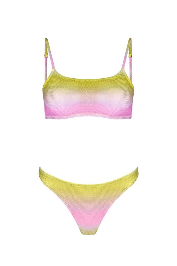 4636 Sarı Pembe Simli Bikini Takımı - 4