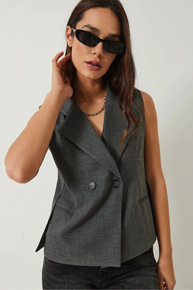 Dámská vesta se šálovým límcem asymetrického střihu 60429 60283003 - 5