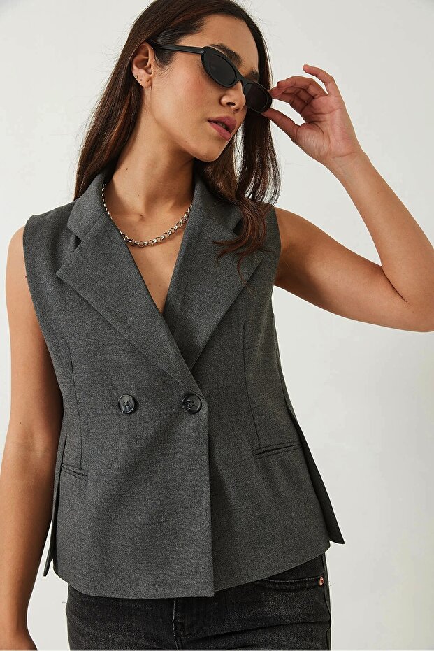 Dámská vesta se šálovým límcem asymetrického střihu 60429 60283003 - 3