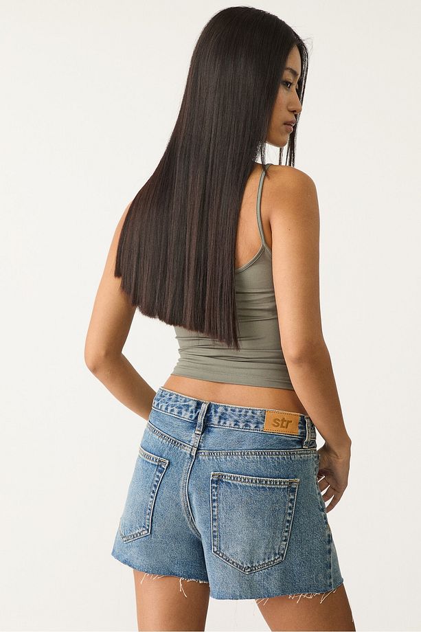 Düşük Bel Denim Şort - 4