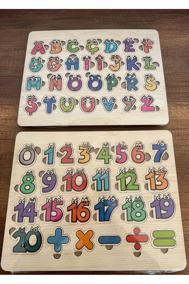 AHŞAP MASİF PUZZLE-AHŞAP BULTAK-2 adet HARFLER ve SAYILAR puzzle-Ahşap oyuncak-Öğretici oyun +1 yaş - 1