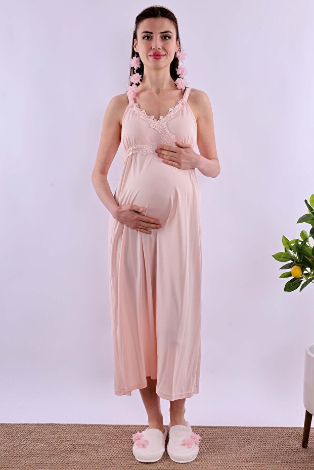 Effortt Powder Rope Strap Maternity Maternity Nightgown