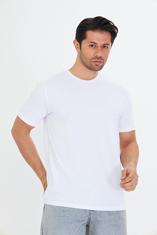 Men's Cotton Crew Neck T-Shirt White 5014-B