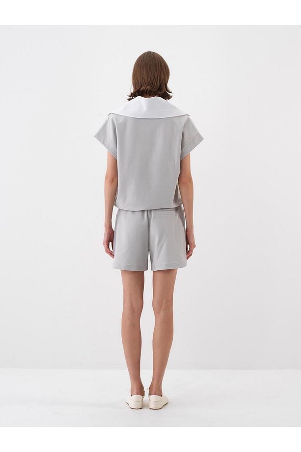 Kadın Gri Oversize Pamuklu Şort - 4
