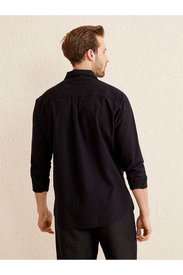 Erkek Siyah %100 Pamuk Regular Fit Basic Gömlek - 4