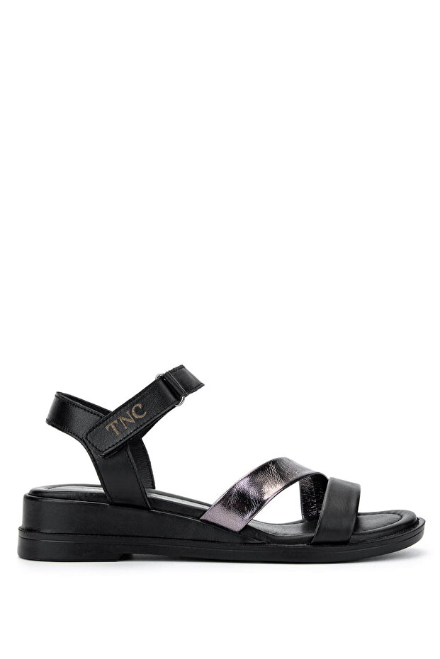 Women's Genuine Leather Black/Anthracite Heeled Sandals