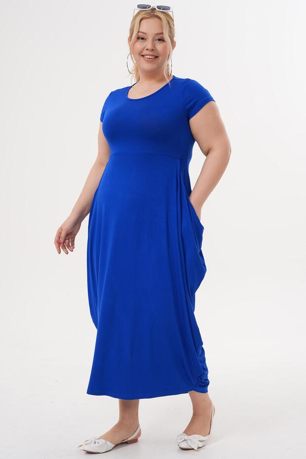 Büyük Beden Cepli Basıc Elbise - 7