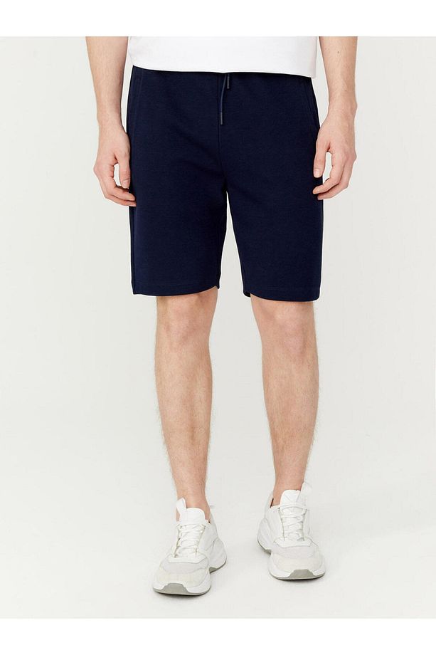 Erkek Lacivert Regular Fit Pamuklu Sweat Şort - 1