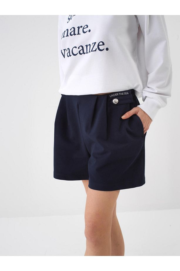 Kadın Lacivert Regular Fit Pamuklu Şort - 1