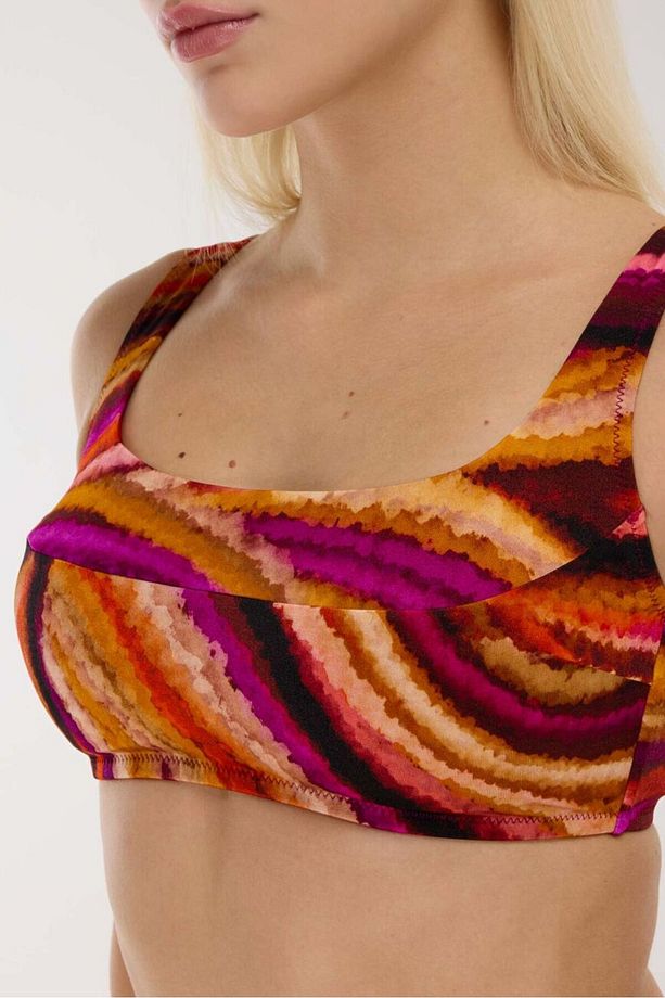 4676 Turuncu Mor Desenli Bikini Takımı - 2