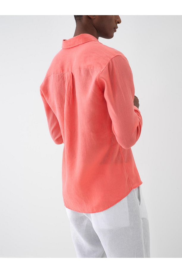 Erkek Nar Çiçeği Regular Fit Keten Basic Gömlek - 5