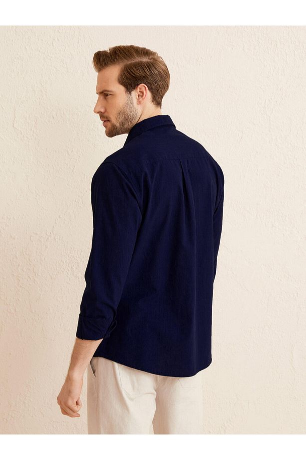 Erkek Lacivert %100 Pamuk Regular Fit Basic Gömlek - 4