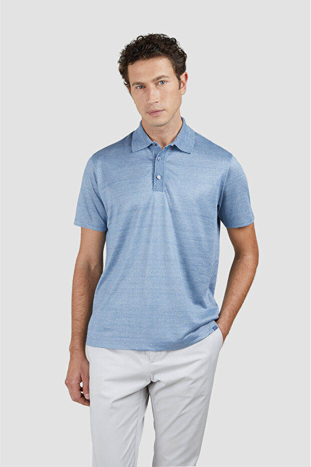 LINEN POLO SHIRT WITH BUTTONS - 1