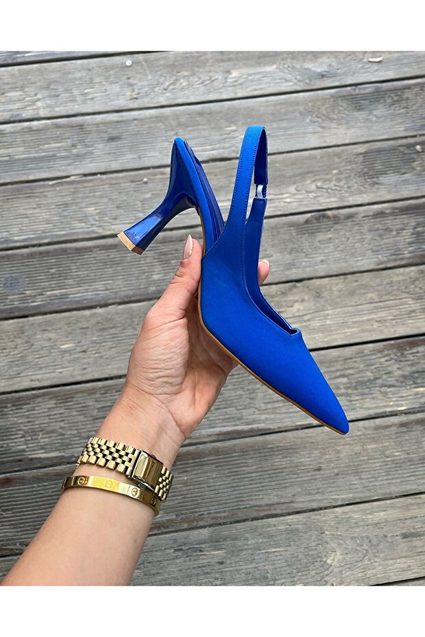 Women's Cobalt Blue Open Back Flexible Comfortable Pointed Toe Stiletto Goblet Heeled Shoes