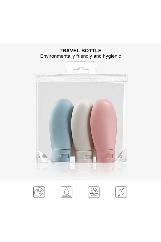 3'lü Doldurulabilir Çantalı Seyahat Tipi Şişe Seti Krem Şampuan Duş Jeli Sprey Losyon 30 ml - 3