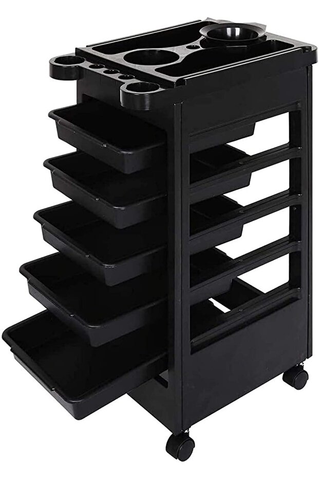 5- Drawer Black Salon -Barber Hairdressing Trolley Storage Trolley - Wheels for Salon Beauty