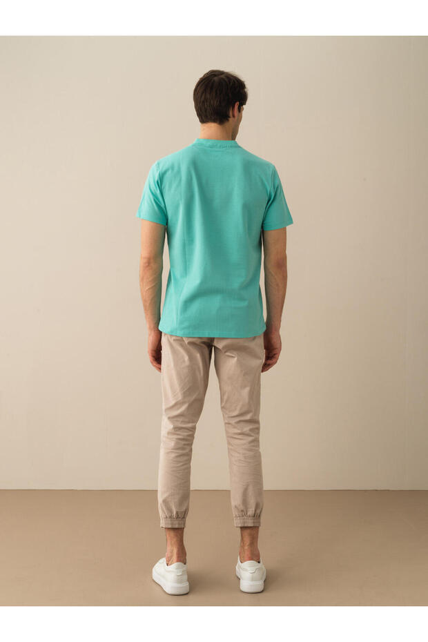Erkek Turkuaz Regular Fit Pamuklu Tişört - 4