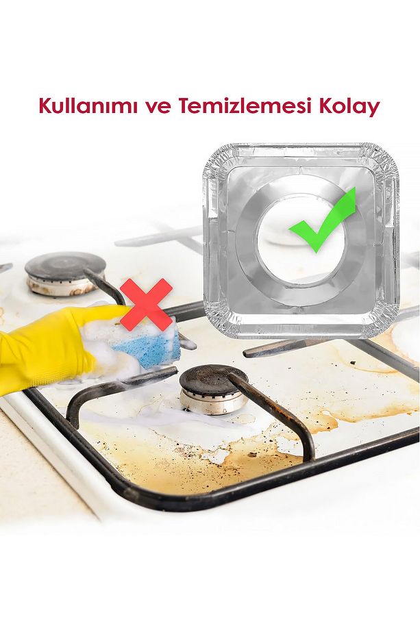 Alüminyum Folyo Ocak Üstü Leke Önleyici Yıkanabilir Isıya Dayanıklı Izgara Koruyucu Folyo 10 Adet - 5