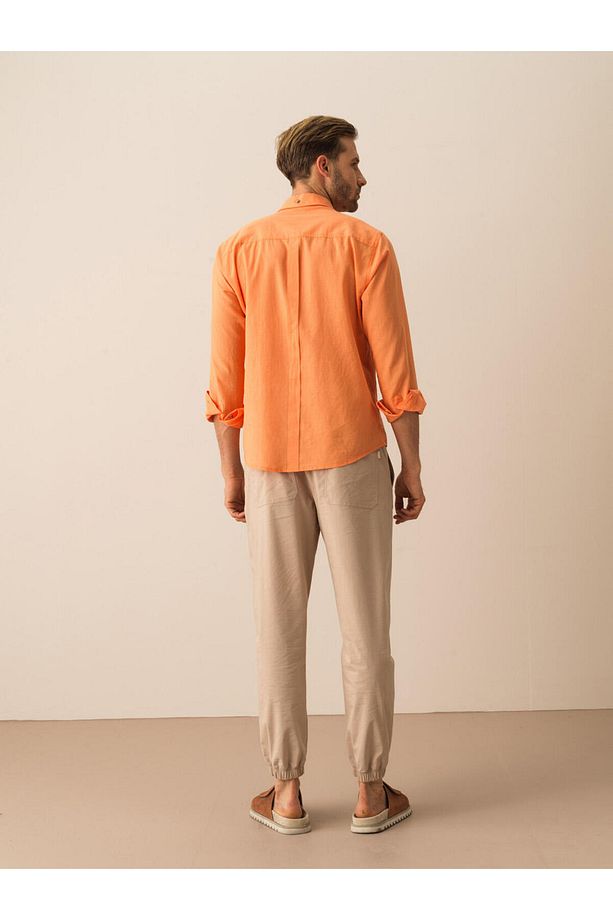 Erkek Oranj %100 Pamuk Regular Fit Basic Gömlek - 3