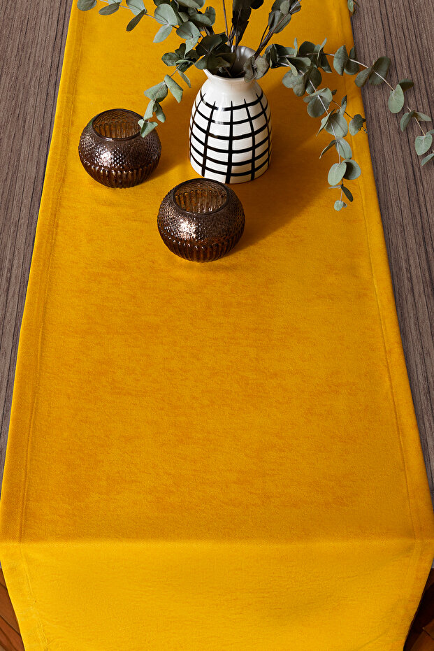Velvet Textured Dark Yellow Modern Runner