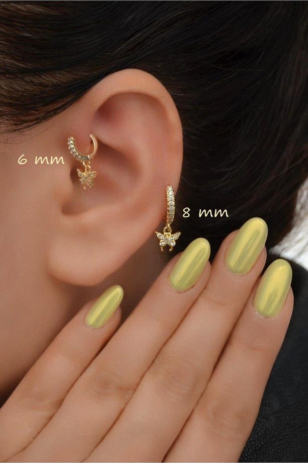 2 Adet Zirkon Kelebekli Halka Piercing Tragus Helix Forward Kıkırdak Lob Daith (1 Adet 6 mm 1 Adet 8 - 3