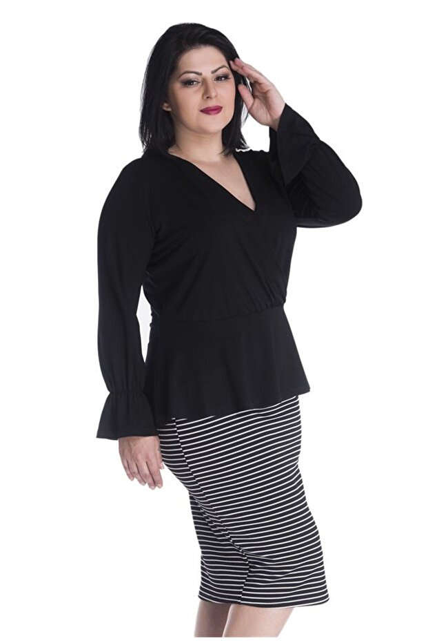 Çizgili Örme Etek - 1