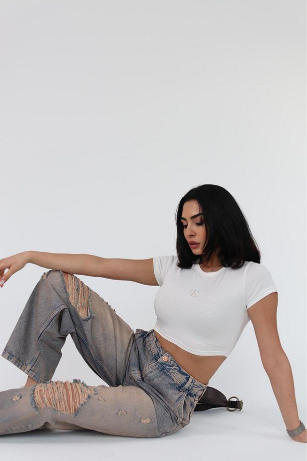 SKATER FİT BEJ TİNT YIRTIK JEAN - 2