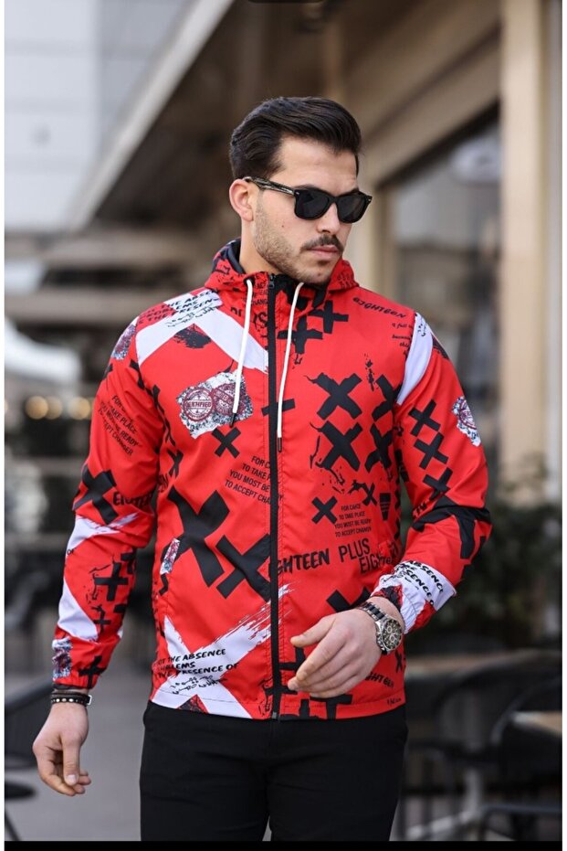 Red Color Digital Printed Sports Model Fabric Coat