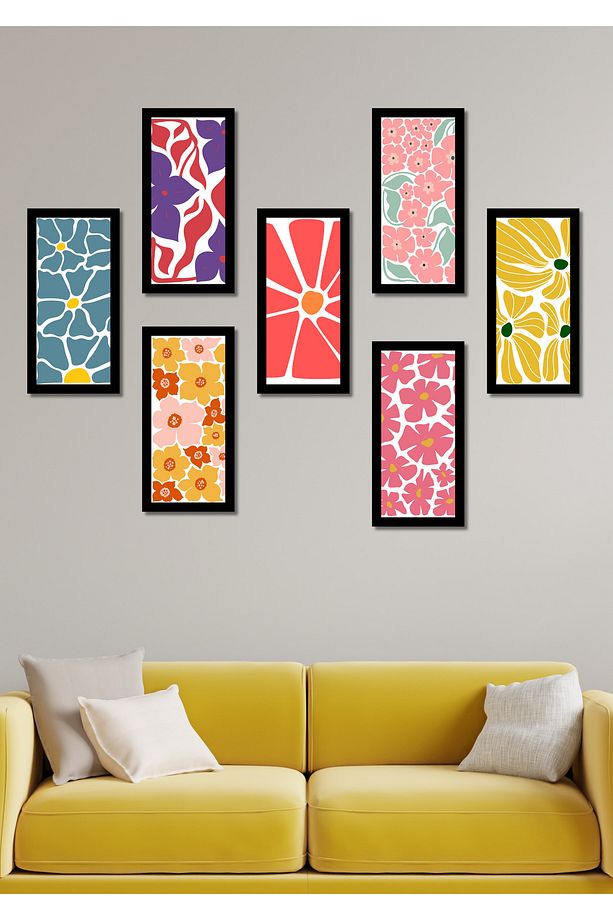 7 Parça 20 x 10 Modern Çiçekler Duvar Dekoru Salon Oturma Yatak Odası Mutfak için Tablo Seti - 3