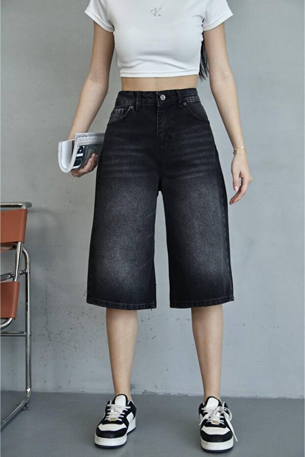 Trend Tint Washed Distressed Effect Baggy Jean Denim Bermuda Roller Shorts