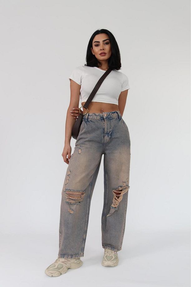 SKATER FİT BEJ TİNT YIRTIK JEAN - 4