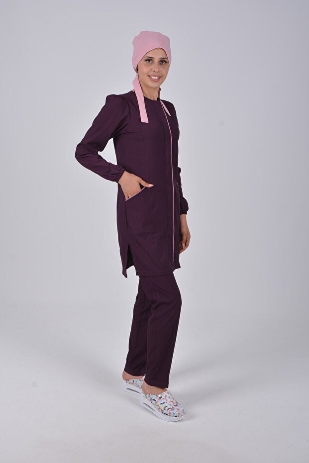 Lina Model Eggplant Purple Soft Lycra Hijab Nurse Jersey Set Scrubs