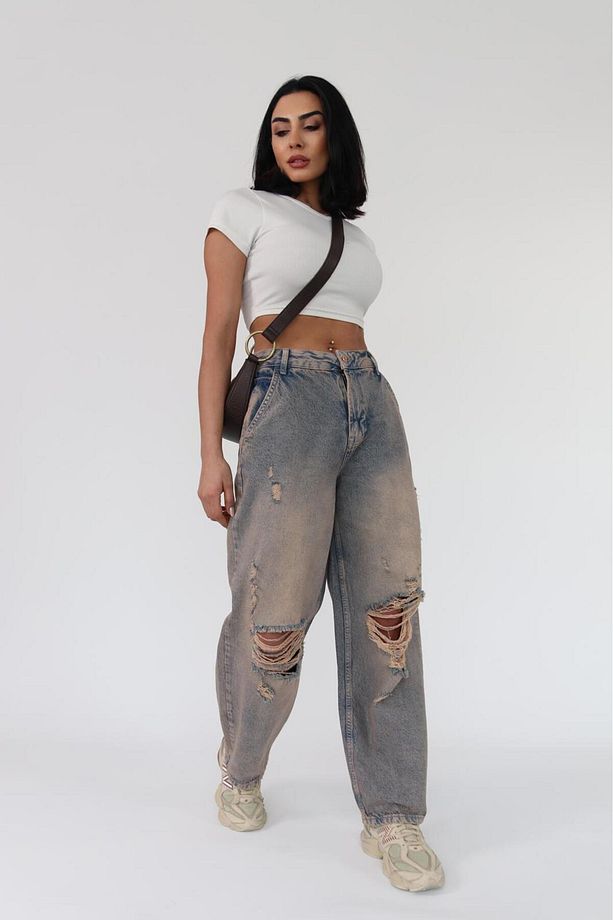 SKATER FİT BEJ TİNT YIRTIK JEAN - 3