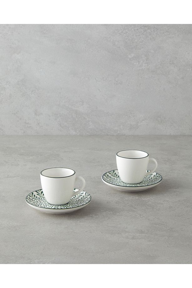 Winsome Bone Porselen 4 Parça 2 Kişilik Kahve Fincan Takımı 90 ml Yeşil - 1