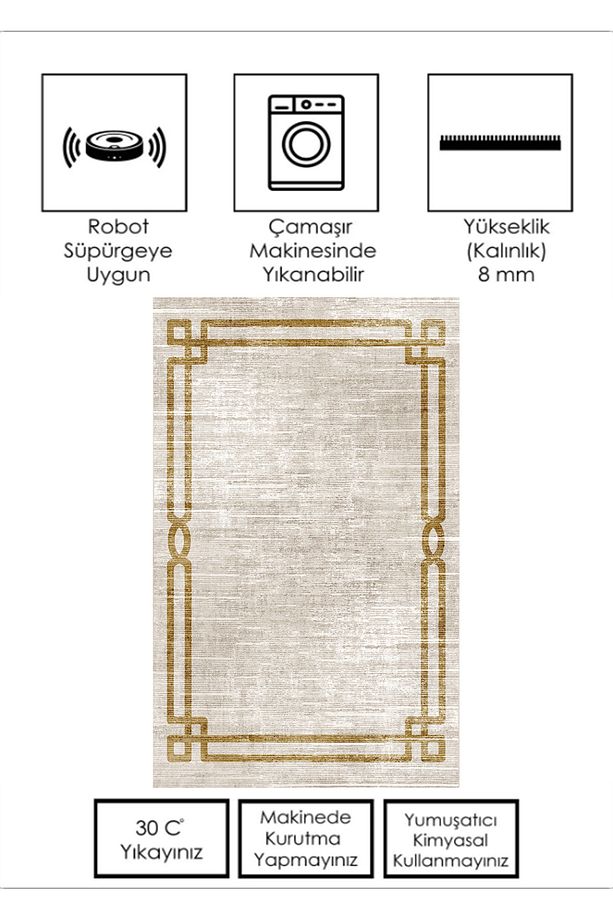 Altın Geometrik Desenli Dijital Baskı Salon,Koridor,Mutfak,Balkon,Ofis Halısı - 4