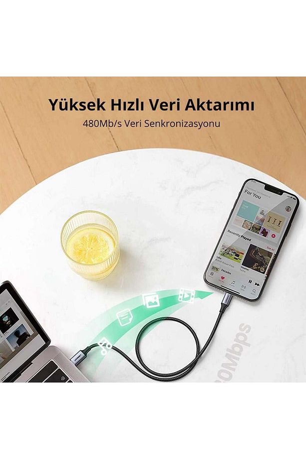 Type-C to Lightning 3A PD MFi Sertifikalı Örgülü Hızlı Şarj Kablosu 1 Metre - Siyah - 4