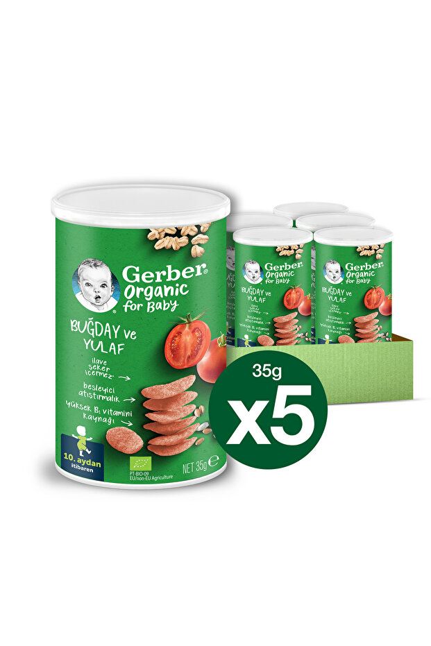 Gerber Organıc Buğday, Yulaf, Domates, Havuç Ve Soğanlı Bebek Ve Küçük Çocuk Atıştırmalığı 5x35g
