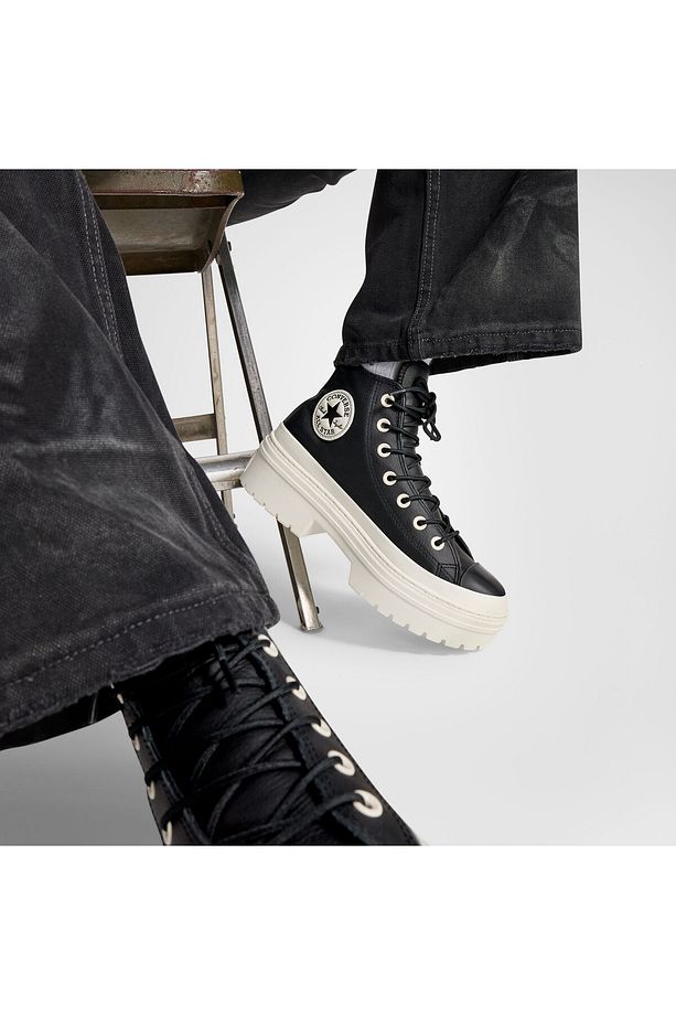 Chuck Taylor All Star Lugged Heel Unisex Siyah Deri Platform Bot - 5