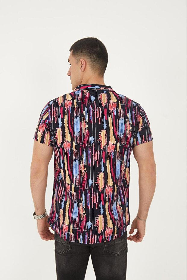 Black Color Patterned Viscose Men's Shirt