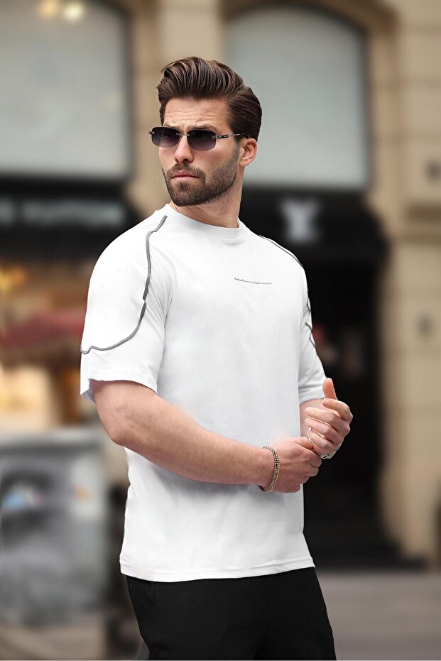 Beyaz Bisiklet Yaka Basic Tişört E7132 - 1