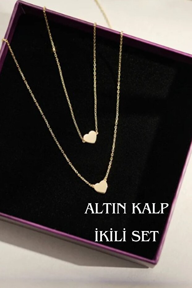Pullu Kalpli 2'li Altın Set - 8
