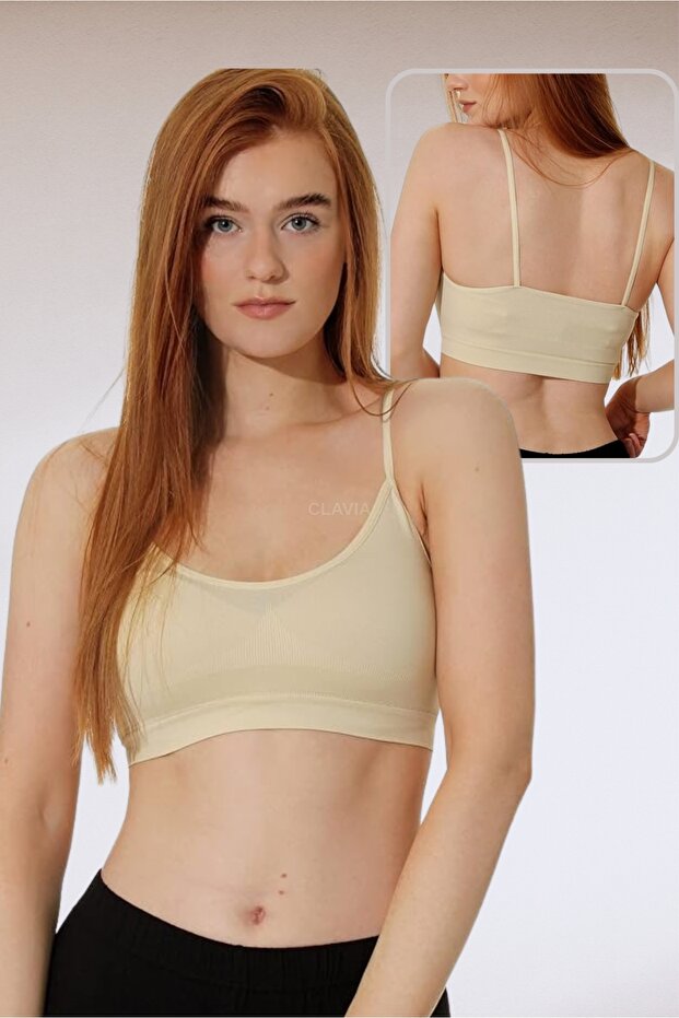 Sports Bustier with Rope Straps, Half Tank Bra, Beige Bustier