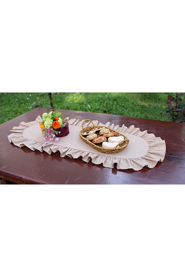 Pamuk Polyester Fırfırlı Oval Runner 40x110 Cm - 3