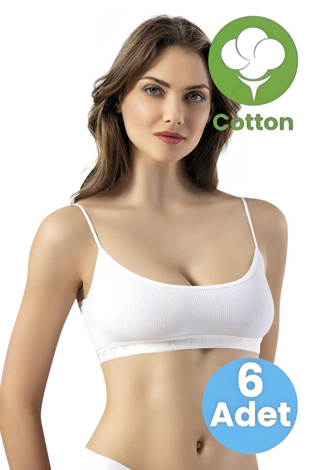 Women's 6-Piece Rope Strap Combed Cotton Camisole Fabric Padded Crop Bustier Bra