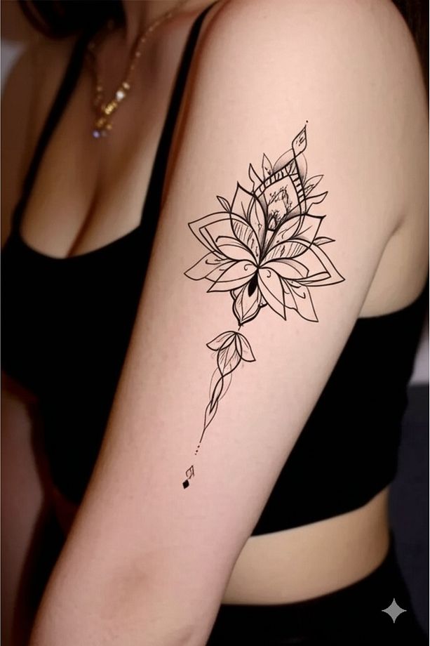 Gerçek Dövme Görünümlü Lotus Ve Ay Modelli 3 Boyutlu Tattoo - 3