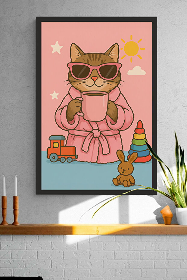 Kedi tasarımlı Çerçeve Görünümlü Mdf Tablo - 1