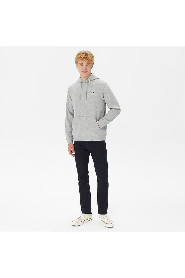 Go-to Embroidered Star Chevron Unisex Gri Hoodie - 3